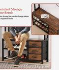 Rustic Brown Hall Tree With Bench And Shoe Storage Freestanding Coat Rack With Two Tier Shelf Six In One Entryway Organizer Featuring 3 Drawers