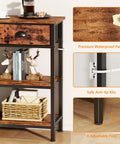 Heavy Duty 47 Inch Console Table With Upgraded Fabric Drawers And Spacious Three Tier Open Shelving Goes Smooth Behind Your Couch For Quick Living Room Update Rustic Brown Design showing detailed features.