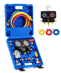Three Way AC Pro Grade Manifold Gauge Set With Hoses And Quick Couplers For R1234yf R134a R404a Refrigerant Self Sealing Can Taps