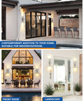 Two Pack Dope Outdoor Wall Light Up Down Modern Sconce With Stainless Steel Cylinder In Brushed Nickel Exterior Lighting Fixtures IP65 Waterproof Patio Porch in stylish home settings featuring patio, doorway, and landscape views.