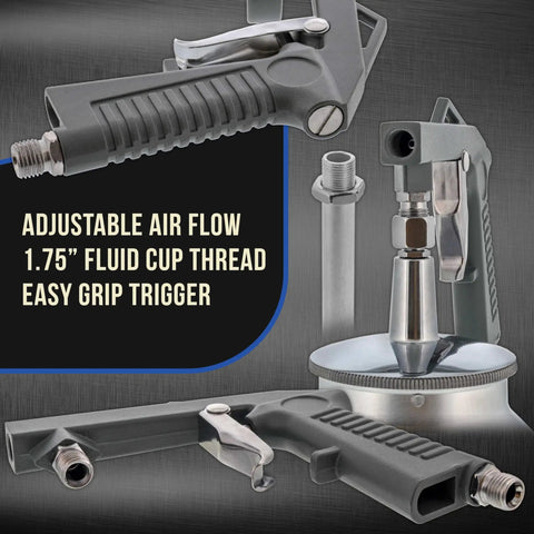 Close-up of Shop Grade Pneumatic Undercoating Spray Gun With Dead On Air Regulator showing adjustable air flow and grip.