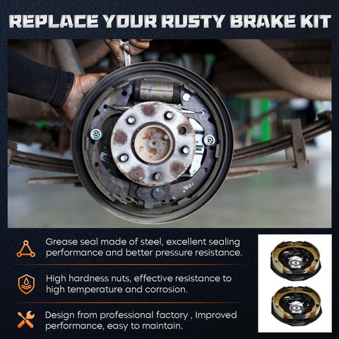 Front view of electric trailer brake kit, 12x2 in, 4-piece set (2R/2L) for 5-hole hubs on 5,200–7,000 lb axles, Amazon