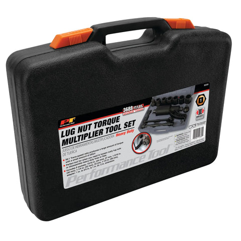Model M208 3,688 Ft-Lbs Torque Multiplier Wrench With 1-Inch Drive case with handle, lug nut tool set visible on label.