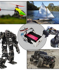 Beefy 150Kg Digital RC Servo With Dual Shafts, pictured with RC helicopter, sailboat, crawler, robotic arm, and robot. Wide 270° rotation.