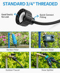 32 Foot Outdoor Misting Kit With Rustproof Nozzles Preassembled Seven Head Mister System Three Quarter Inch Adapter For Patio Chillin Greenhouse Pets And Chicken Coops Easy Maintenance And Cool Comfort with threaded adapter detail and garden setup.