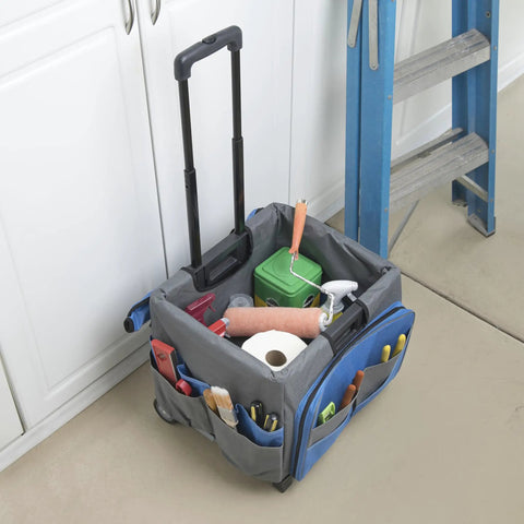 Mobile Folding Utility Cart With Canvas Organizer Bag, Grab And Go Rolling Cart For Groceries Tools Laundry Books And More