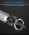 15 Piece Rotary Spot Weld Cutter Set With Double Sided HSS Three Eighths Inch Bits, close-up of hex metal hole cutter and spring-loaded pin