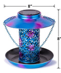 Blue Solar Bird Feeder For Outdoors Hanging Lantern With S Hook Weatherproof Metal Feeder Lights Up At Night And Is Water Resistant Cardinals Garden Decor