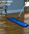 36 Inch Microfiber Dust Mop Head Replacement For Commercial Cleaning Large Washable Mop Head Durable Sweeper For Janitorial Supplies And Floors Blue With Looped Ends To Reduce Lint And Fraying For Pro Grade Performance on wood floor with handle