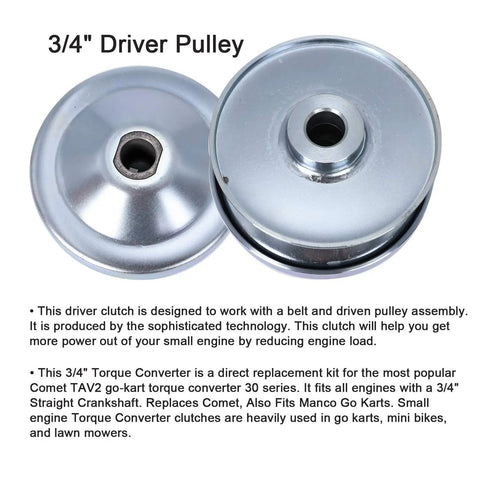 Beefed Up Three Quarter Inch Bore Go Kart CVT Torque Converter Kit with Six Inch Driven Pulley Display