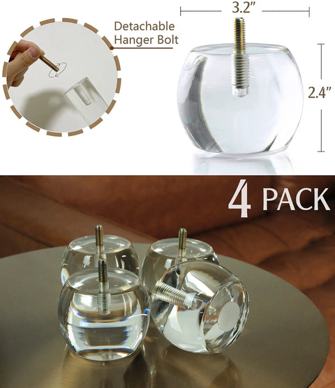 Clear Acrylic Furniture Legs For Sofas And Cabinets Slick Transparent Replacement Feet With Riser DIY Ready For Couch TV Stand Sideboard And More 3.1 Inch Diameter By 2.4 Inch High Pack Of 4