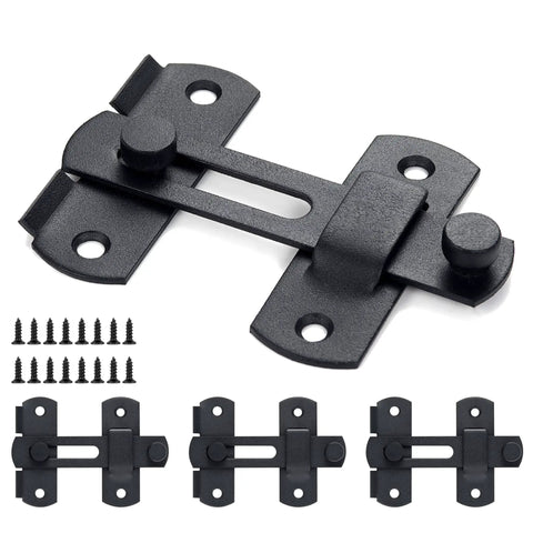Four Pack Matte Black Stainless Steel Barn Door Latches For Sliding Bi Fold Gates And Cabinets 3.93 In By 2.75 In Rustic Antique Gate Lock