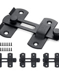 Four Pack Brushed Nickel Stainless Steel Barn Door Latches 3.93 Inch By 2.75 Inch Gate Flip Sliding Door Lock Bi Fold Door Lock Antique Style Latch For Wine Cabinet Closets with screws shown.