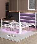 Sleek White Full Size Bed Frame With Built In Led Accents And Dual Usb Ports, Hella Solid Steel Slat Base For Zero Grind Noise, Tall Headboard For Lazy Reading Vibes, Roomy Under Bed Storage, Truly No Box Spring Needed, Quick Easy Setup in stylish modern room.