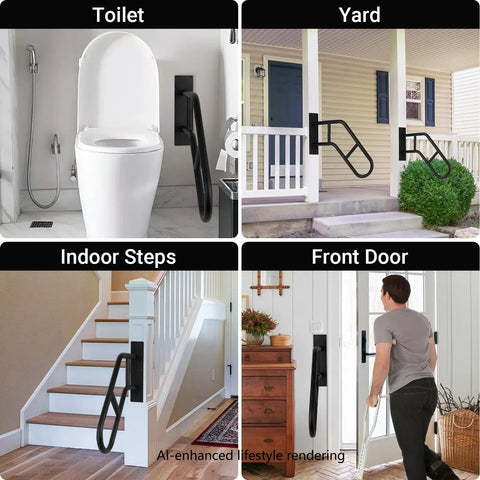 Tough As Nails U Shape Handrails For Outdoor Steps And Deck Wall Mount Grab Bar For Elderly Safety Support Heavy Duty Stair Railing in bathroom, yard, indoor steps, and front door.