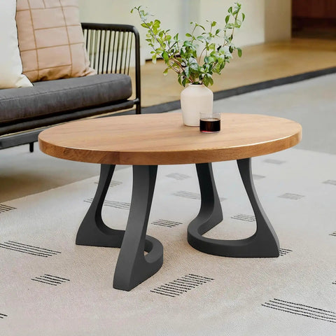Industrial Steel Coffee Table Legs 16 Inch High, Set of 2, Handmade Modern Farmhouse Table Supports with Nature-Inspired Curves