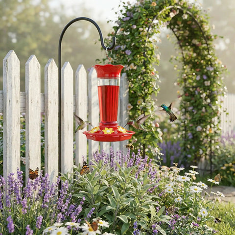 2 Pack 10oz Plastic Hummingbird Feeder With Ant And Bee Proof Design, Six Flower Shaped Feeding Ports, Easy Clean Red Nectar Feeders For Outdoor Hanging, Perfect Gift For Mom And Bird Lovers