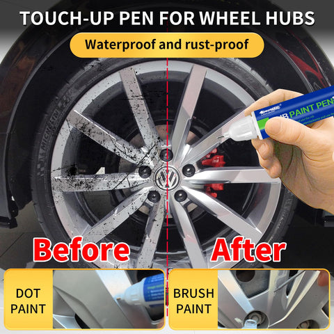 Wheel Repair Kit With Touch Up Paint For Curb Rash And Scratches In Light Silver in use, showing before and after results on wheel.