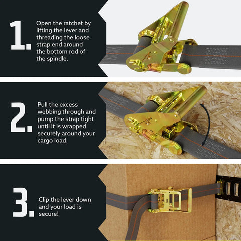 Steps using Heavy Duty E Track Ratchet Straps 2 Inch By 16 Foot 4 Pack Cargo Tie Downs With E Track Fittings For Vans Trucks