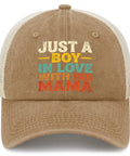 Ventilated Trucker Cap For Men And Women With Breathable Mesh Crown Vintage Style Hat with 'Just A Boy' design