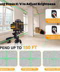 Laser Level 4x360 Degree Self Leveling With Tripod And Remote High Precision Auto Level 150 Ft Range Tilt Alarm One Eighth Inch Accuracy At 33 Ft 360 Degree Laser Lines For Indoor Construction And DIY Projects in room, remote brightness modes