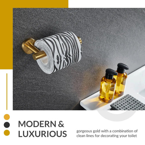 Brushed Dark Gold Stainless Steel Toilet Paper Holder With Round Arm Design, SUS304 Wall Mount TP Hanger For Regular And Large Rolls