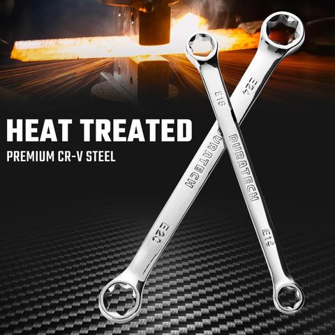 Four Piece E Torx Wrench Set With Double Box End Wrenches In Chrome Vanadium Steel, heat treated, CR-V steel, sizes E6-E24