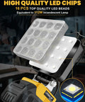 Beast Cordless LED Work Light With 112W 11200LM Output showing LED chips and pivoting head.