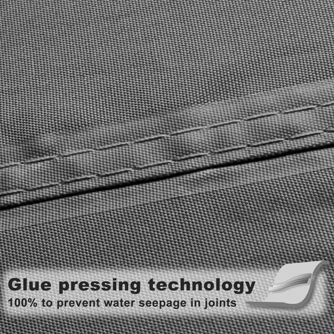 Close-up of Waterproof Sun Shade Sail 10x10 Charcoal fabric showing glue pressing technology for seam protection and durability.