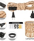 Boho Cylinder Pendant Light Featuring Plug In Flex And Sturdy 15Ft Hemp Rope Plus Handwoven Rattan Shade With Easy Flip Switch For Your Dope Bedroom Lighting Setup showing plug, switch, and rattan shade accessories.