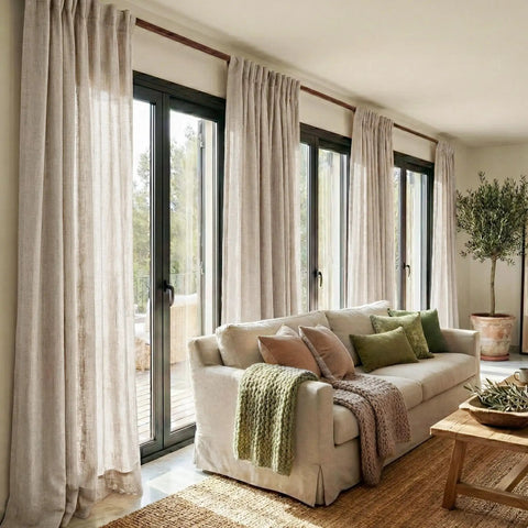 Rich Natural Linen Blend Farmhouse Curtains, 52 By 90 Inches, Two Panels, Rod Pocket And Back Tab Privacy With Light Filtering