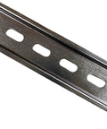 5 Piece DIN Rail Slotted Zinc Plated Steel Mounting Rails RoHS Compliant 35mm Wide 7.5mm High 6 Inch Length close-up