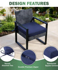 Outdoor Chair Cushions Set Of 2 19x19x3 Inches Waterproof And Fade Resistant Patio Cushions With Ties For Square Outdoor Dining Chairs In Navy Blue For Lawn Garden Deck And Yard installed on chair showing design features