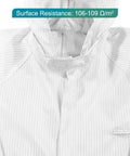 Grab This Legit Heavy Duty Anti Static Lab Coat Coverall tailored for Electronics Manufacturing and Chemical Handling featuring a hood and secure button.