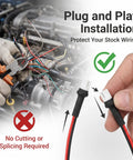 Person installing Rugged T10 Male Socket Connector Pair With Pre Wired Extension Plug Adapter for car lighting.