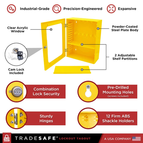 Lockout Tagout Cabinet For Unfilled Station Wall Mountable LOTO Box Industrial Grade 19 Gauge Steel With Durable Shackle Holders