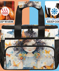 Insulated Picnic Backpack For Women And Men Large 12x8.7x10in Lunch Tote with colorful design and warm and cold icons