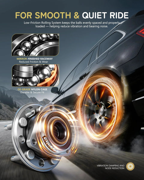 Front And Rear Wheel Hub And Bearing Assembly Pair For Chevy Equinox, GMC Terrain, Malibu, And Impala 5 Lug