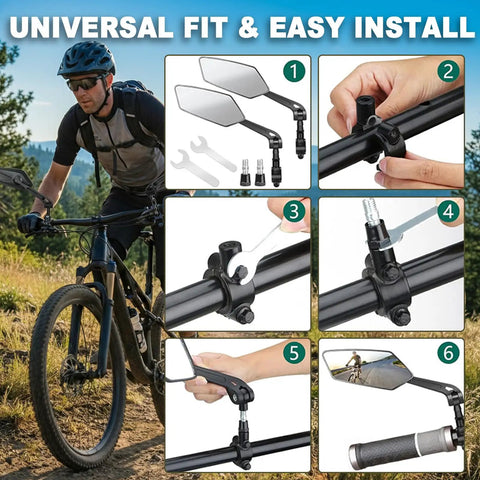 Two Pack Bike Mirrors for Handlebars With Real Glass Flat Lens and Sturdy Aluminum Clamp installation guide
