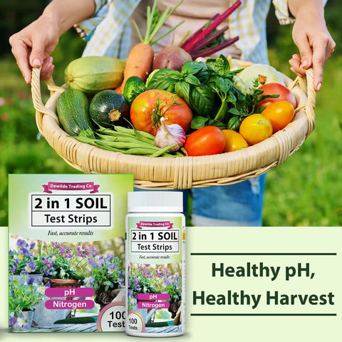 Person holding vegetable basket with Soil pH And Nitrogen Test Kit With Test Tube 100 Tests Easy To Use Home Garden Lawn Yard Testing Kit