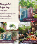 Dope Mason Garden Jar Self Watering Hydroponics Kit With Organic Herb Seeds shown in gift-ready home kitchen setting