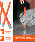 Heavy Duty Cold Chisel Set, Three Piece with Three Eighths Inch, One Half Inch and Five Eighths Inch Blades in use on metal surface