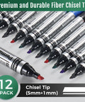 Extra Large Permanent Markers With Smooth As Butter Chisel Tips And Legit Fast Dry Waterproof Ink In Black Red Blue And Green For Crushing Through Cardboard Or Cranking Out Bold Labels With Zero Fade In This 12 Pack Bundle, showing tips.