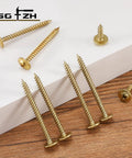Built Tough Number 8 Half Inch Wood Screws 500 Pack Carbon Steel Truss Head Fasteners on a wooden surface.