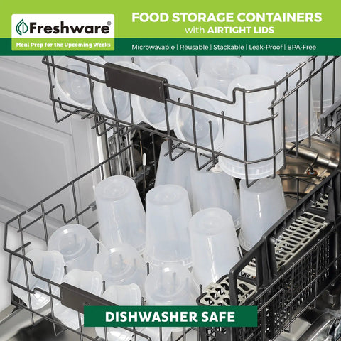 50 Piece 8 Oz Deli Containers With Lids For Meal Prep displayed in dishwasher showcasing dishwasher safe feature