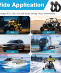 Hella Tough Heavy Duty Soft Shackles 57K Lbs Breaking Strength 1/2 X 22 Inch Polyethylene Synthetic Rigging With Protective Sleeves shown on ATV, SUV, Truck, Sailing, and Snowmobile.