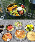 Backpacking Camping Cookware Set 8 Pieces Mini Mess Kit With Pot And Pan For Hiking Lightweight Compact 410 Stainless Steel Folding Handles