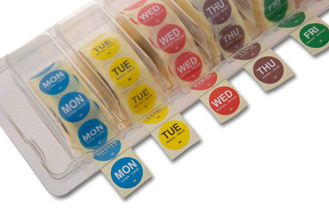 Day Of The Week Three Quarters Inch Circle Permanent Labels Mon Through Sun With Dispenser Included Seven Thousand Labels