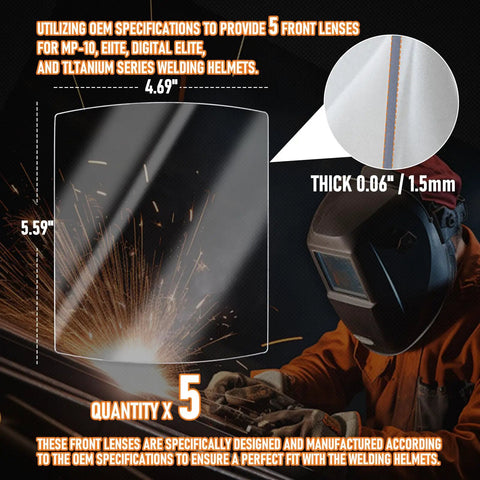 Easy Fit Front Cover Lens Replacement For MP-10 And Digital Elite Welding Helmets, ultra-clear lens dimensions and thickness