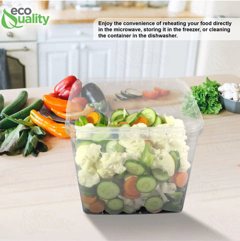 150 Ounce Square Deli Containers With Airtight Lids BPA Free Plastic Microwave Safe Freezer Safe Stackable Takeout Storage with vegetables